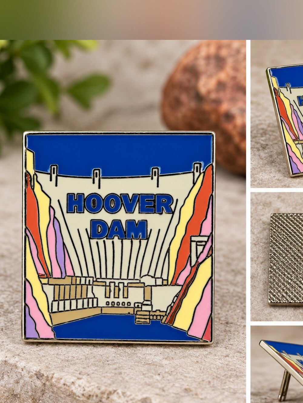 Hoover Dam Vintage Souvenir Enamel Lapel Hat Tie Travel Pin